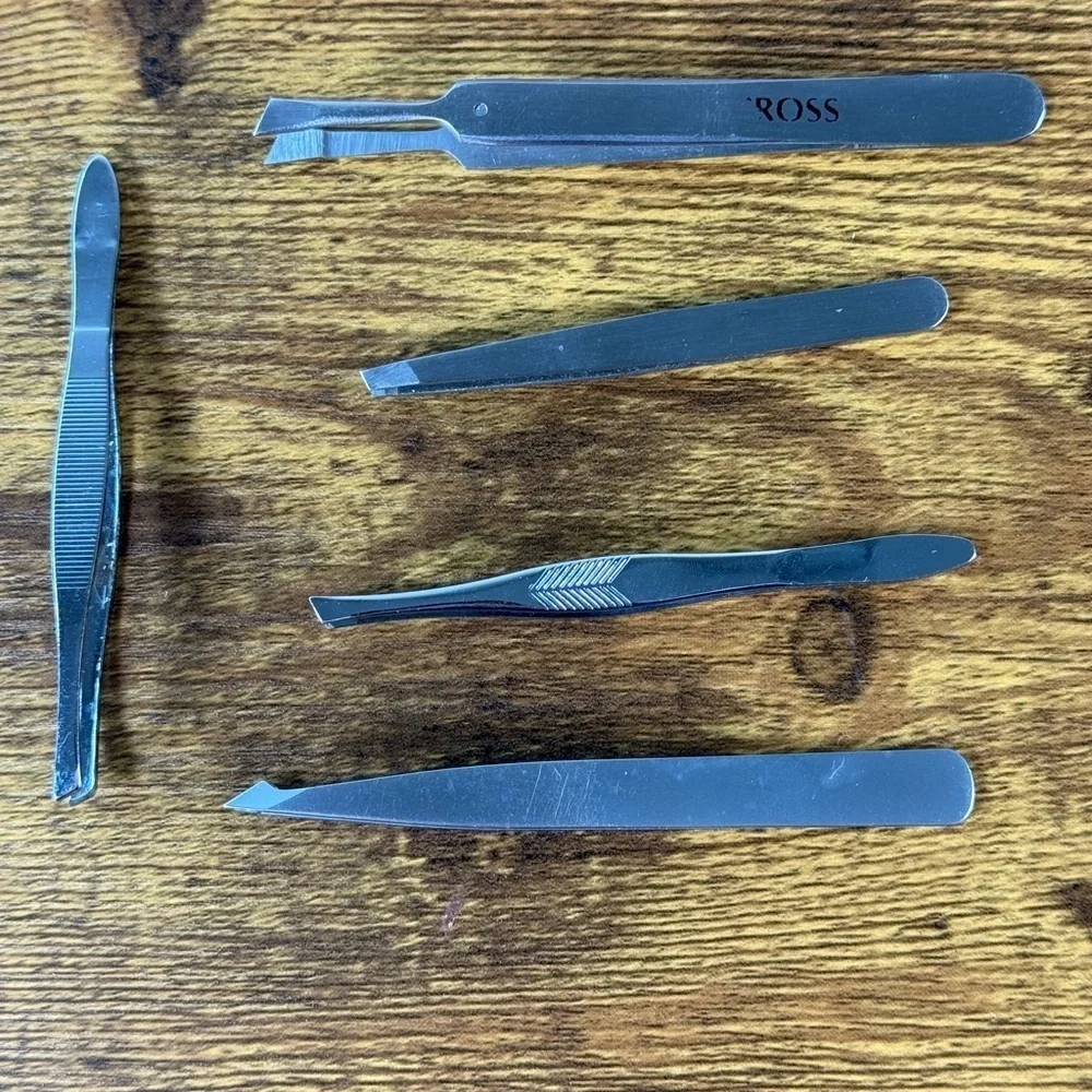 Silver Stainless Steel Tweezers Set Unisex